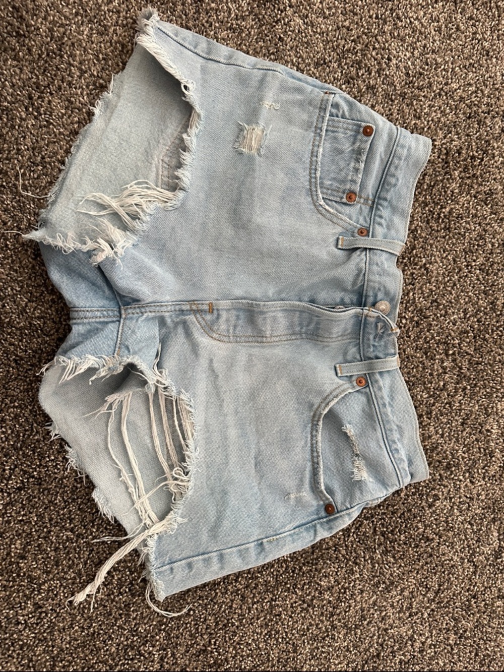 Levi’s 501 Light Blue Distressed Denim Shorts - Women's Casual Cutoffs